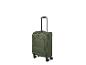 Valise de voyage verte à quatre roues avec poignée télescopique.