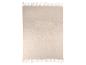 Tapis rectangulaire beige clair avec franges.