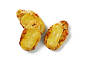 Deux petits pains cuits au four avec du fromage et des herbes sur fond blanc.