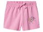 Short rose pour fille avec l'inscription « Be Happy ! » et un chiot.