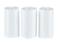 Trois rouleaux blancs de papier toilette ou d'essuie-tout, disposés verticalement.