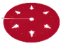 Jupe de sapin de Noël rouge avec motifs d'arbres découpés et petites lumières.