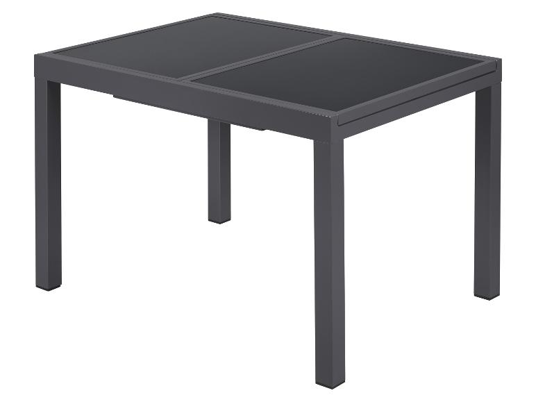 Table de jardin rectangulaire grise avec plateau en verre