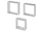 Trois étagères murales rectangulaires blanches de différentes tailles.