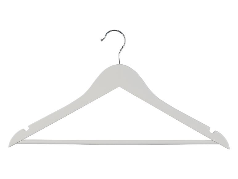 Un cintre en bois blanc avec un crochet en métal.