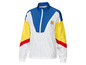 Veste blanche avec logo Lidl, bleu, jaune et rouge.
