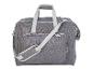 Sac en tissu gris avec poignées de transport et bandoulière réglable.