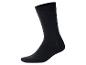 Une seule chaussette noire, debout sur un fond blanc.
