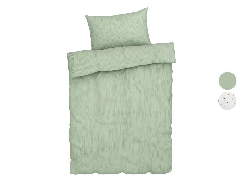 Parure de lit en mousseline verte avec housse de couette et taie d'oreiller, motif floral en option.