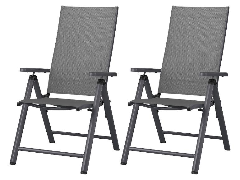 Deux chaises de jardin pliantes grises avec accoudoirs