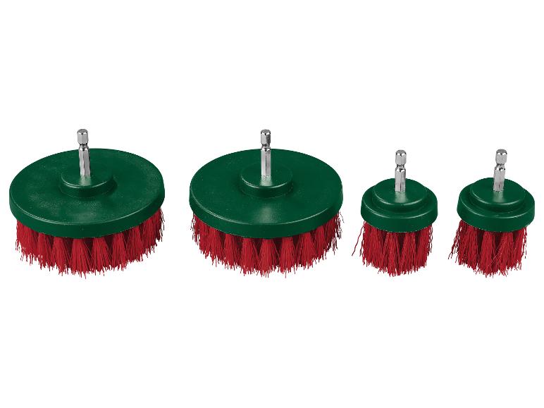 Ensemble de brosses de nettoyage pour perceuse avec poils rouges et base verte