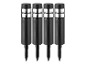 Quatre lampes solaires noires alignées.
