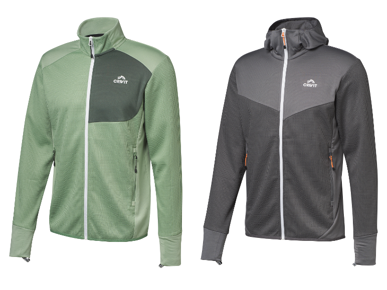 Deux vestes en polaire Crivit, une à capuche et une sans.
