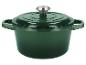 Cocotte en fonte émaillée verte avec couvercle et bouton argenté