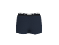 Caleçon boxer homme bleu foncé avec ceinture rayée noir et blanc, vue arrière.