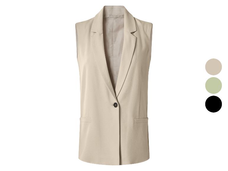 Blazer sans manches beige avec un bouton, disponible en trois couleurs.