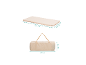 Matelas pliant beige avec poignées, dimensions 120x60 cm et plié 79x22 cm.