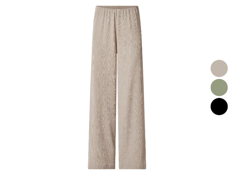 Pantalon large beige à taille élastique, présenté avec des options de couleur.