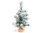 Petit sapin de Noël artificiel enneigé avec lumières LED dans un pot en jute.