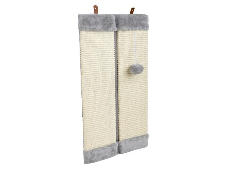 Arbre à chat en sisal avec bordure en peluche grise et balle de jeu