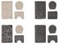 Quatre ensembles de tapis de salle de bain: deux beiges, deux gris, un imprimé léopard et un beige uni.
