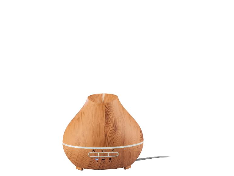 Diffuseur d'huiles essentielles en bois clair avec boutons de commande