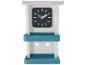 Étagère murale avec horloge et deux compartiments de rangement en blanc et turquoise
