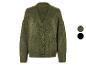 Un cardigan en tricot vert avec des boutons.
