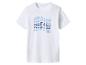 T-shirt blanc avec texte 'CALL IT A DAY' en nuances de bleu.
