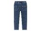 Un jean bleu avec une taille élastique.