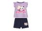 Pyjama fille avec haut violet et short bleu marine, motif chat mignon.