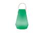 Lampe portable verte avec anse en cuir.
