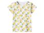 T-shirt blanc à manches courtes avec motif de citrons et de feuilles.