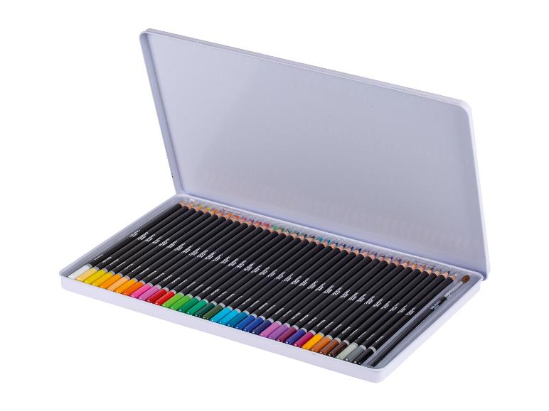 Ensemble de crayons de couleur aquarellables Crelando dans une boîte en métal.