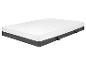 Un matelas blanc avec un couvre-matelas gris.