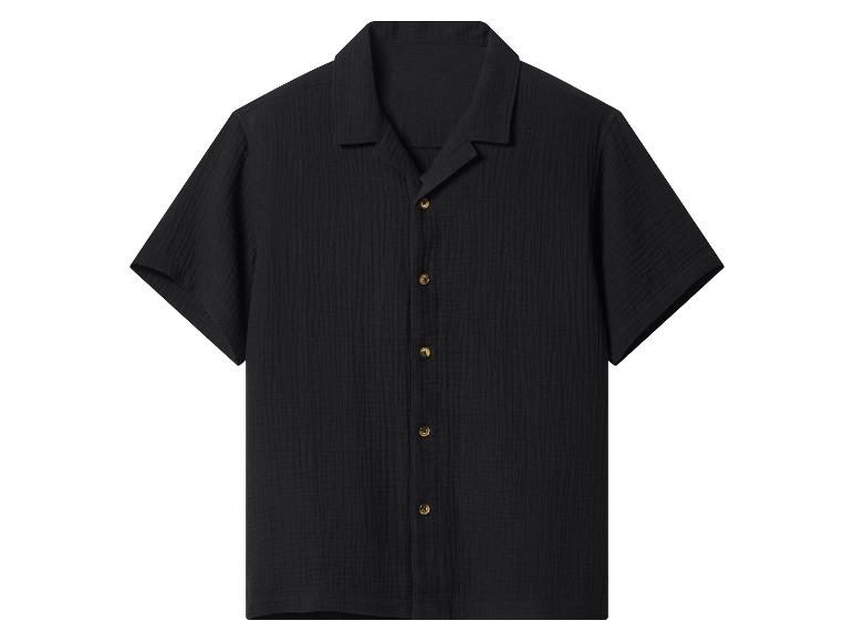 Chemise noire pour homme à manches courtes avec boutons