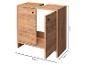 Meuble sous-lavabo couleur chêne avec porte ouverte, dimensions 60x29x55cm.