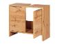 Meuble salle de bain en bois clair avec deux portes.