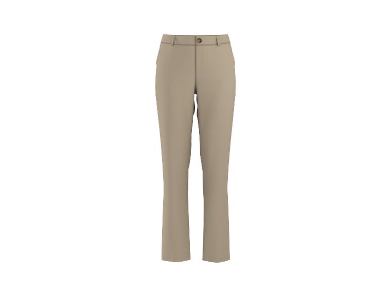Pantalon femme beige taille haute avec bouton.