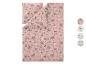 Parure de lit rose avec motif floral et papillons, avec des options de motifs supplémentaires.