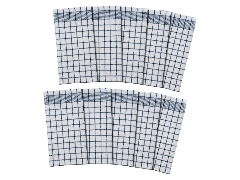 Douze torchons à carreaux blancs et bleus.