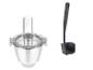 Accessoires pour robot culinaire SilverCrest : couvercle transparent et louche noire.