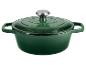 Cocotte en fonte verte avec couvercle et bouton métallique