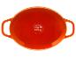 Plat de cuisson ovale orange avec poignées et symboles de cuisson