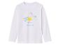 T-shirt blanc à manches longues avec un arc-en-ciel, une étoile et une licorne avec le texte 'Stay magical'.