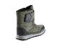 Botte d'hiver verte avec sangle velcro et marquage 'WATERPROOF'.