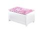 Coffre à jouets blanc avec couvercle rose sur le thème princesse et licorne
