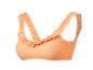 Haut de bikini orange à volants, sur fond blanc.