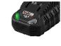 Un chargeur de batterie noir Parkside X20V Team avec LED verte.