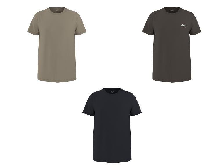 Trois t-shirts à manches courtes pour hommes en kaki, gris foncé avec imprimé 'Resilience' et bleu marine.